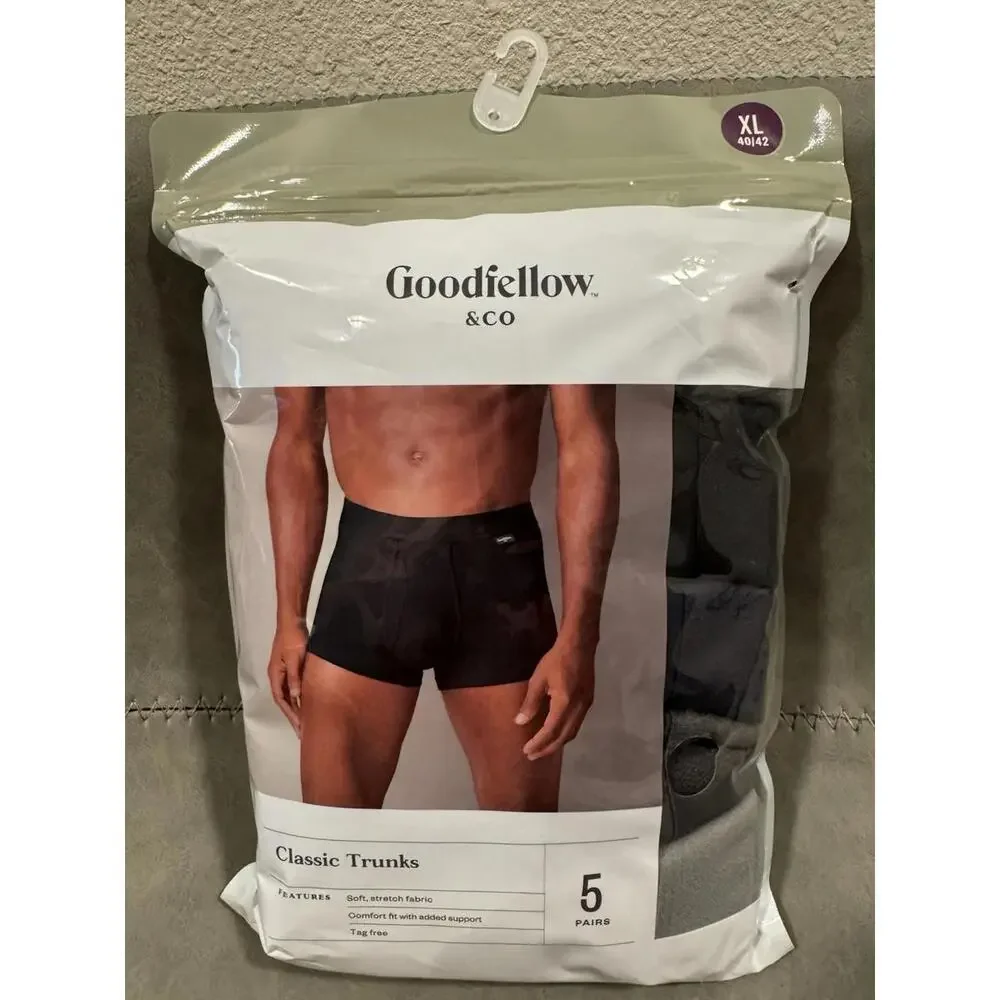 NWT Goodfellow 5 Pack Classic Comfort‎ Fit Trunks Black Size XLarge 40